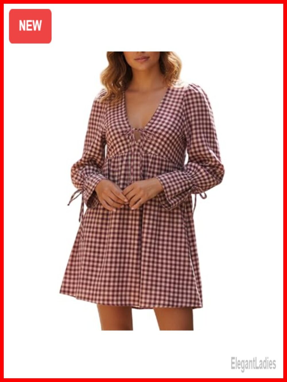 Women's Plaid Mini Dress V-Neck Short Sleeve Stretchy Casual Summer Dress